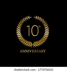 10th golden anniversary logo,with Laurel Wreath ,Vector Illustration