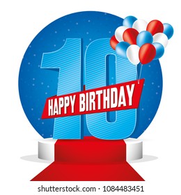 10th happy birthday years symbol with colorful balloons for flyers cards and posters