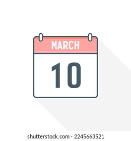 10th March calendar icon. March 10 calendar Date Month icon vector illustrator