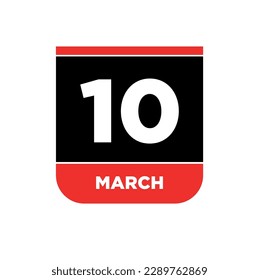 10th March Calendar vector icon. 10 March typography.