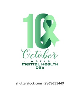 10 de octubre: afiche del Día Mundial de la Salud Mental con vector de diseño de cinta verde