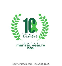 10th october world mental health day poster with laurel and ribbon design vector