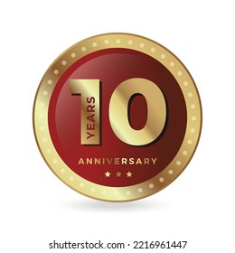 10th tenth Anniversary Celebrating icon logo label Vector event gold color shield