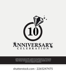 10th year anniversary celebration logo with black color wedding ring vector abstract illustration design