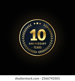 10th year anniversary premium golden badge. High quality editable vector template