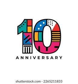 Décimo año de celebración del aniversario del diseño del logo vectorial