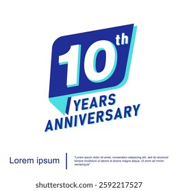 10th years anniversary celebration emblem. anniversary logo isolated with blue ribbon on white background. vector illustration template design for web, flyers, poster, invitation or greeting card