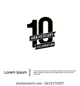 10th years anniversary celebration emblem. elegant anniversary logo isolated with ribbon on white background. vector illustration template design for web, flyers, poster, invitation and greeting card