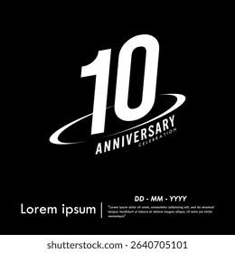 10th years anniversary celebration emblem. congratulations anniversary logo isolated with oval ring. black and white tone. vector illustration template design for web, flyers, poster, greeting card