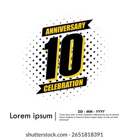 10th years anniversary celebration emblem. black anniversary logo isolated with ribbons on white background. vector illustration template design for web banner