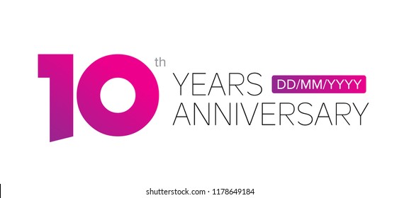 10th years anniversary logo, vector design birthday celebration with gradient, white background and stylish balance.