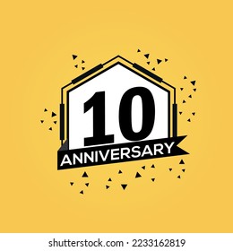 Logo del 10 aniversario, celebración del cumpleaños del diseño vectorial con diseño aislado geométrico.