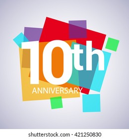 10th years anniversary logo, vector design birthday celebration with colorful geometric isolated on white background.