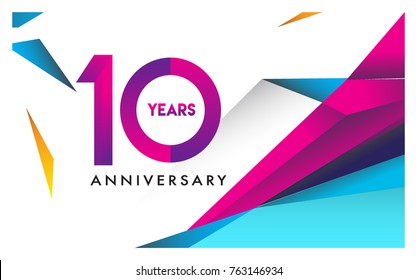 10th years anniversary logo, vector design birthday celebration with colorful geometric isolated on white background.
