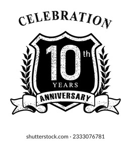 10th years anniversary logo vintage style black and white. Vector illustration.