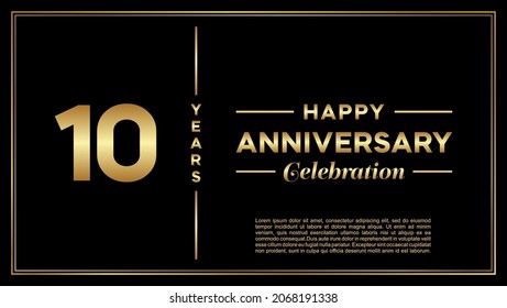 10th years anniversary, vector design for anniversary celebration with gold color on black background, simple and luxury design. logo vector template