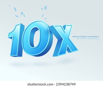 10x blue number symbols. 3D vector illustration template. Isolated on white background.