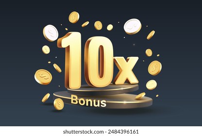 10x winner banner, promotion flyer, prize label. Vector illustration