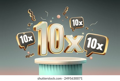 10x winner banner, promotion flyer, prize label. Vector illustration