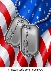 10x13 Background of an American Flag with Soldiers Dog Tags