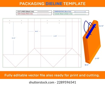10x5x13 inch Shopping Bag Dieline Template