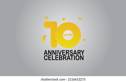 10year anniversary, minimalist logo, jubilee, greeting card. Birthday invitation. year sign on grey background - Vector