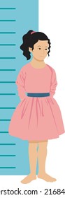 A 10yrs. old girl standing beside height chart vector illustration