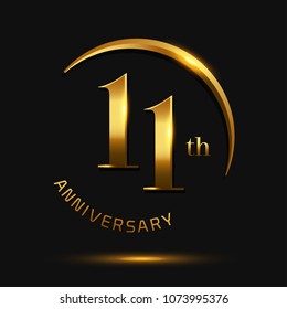 11 Anniversary Celebration Design.invitation card, and greeting card. elegance golden color isolated on black background