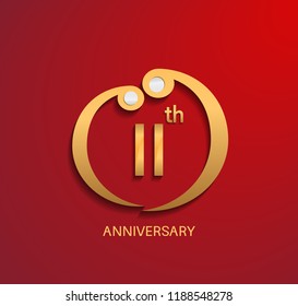 11 anniversary design golden style color with red background for use celebration event, invitation and greeting card