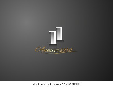 11 Anniversary elegant logotype  design, white colored isolated on black background