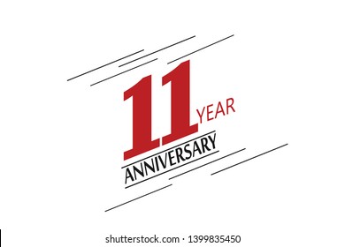 11 anniversary, minimalist logo. 11th jubilee, greeting card. Birthday invitation. 11 year sign. Red space vector illustration on white background - Vector