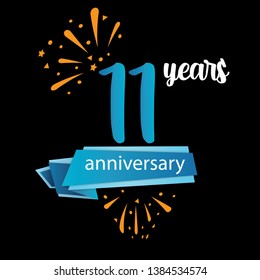 11 anniversary pictogram icon, years birthday logo label. Vector illustration. Isolated on black background - Vector
