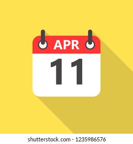11 april calendar flat style icon with long shadow.