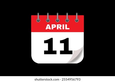 11 April calendar icon text page monthly web design on red, white and black background vector, icon, or illustration with the month of April 11