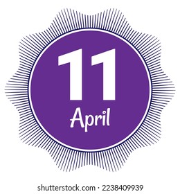 11. April, Datumsvorlage. Nützliches Design für Kalender- oder Veranstaltungswerbung. EPS10 Datei, Vektorgrafik. Einzeln auf weißem Hintergrund. 