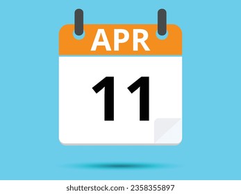 11 de abril. Calendario de icono plano aislado en fondo azul. Ilustración vectorial.