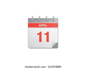 11 April red calendar vector illustration on white background