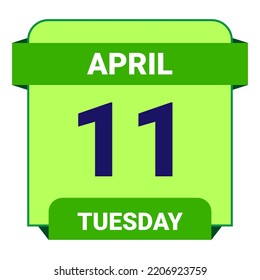 11 April, Tuesday. Date template. Useful design for calendar or event promotion. Vector illustration EPS 10 File. Isolated on white background.