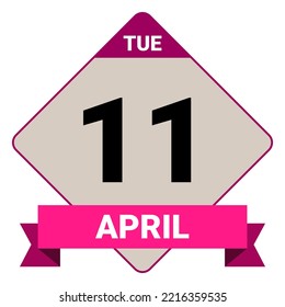 11 de abril, martes. Plantilla de fecha. Diseño útil para la promoción de calendarios o eventos. Ilustración del vector EPS 10 