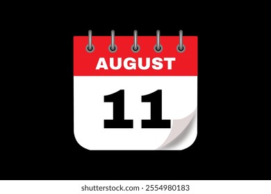 11 August calendar icon text page monthly web design on red, white and black background vector, icon, or illustration with the month of August 11
