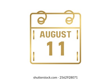 11 August calendar icon text page monthly web design on golden and white background vector, icon, or illustration with the month of August 11