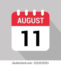 11 august calendar icon vector object design number