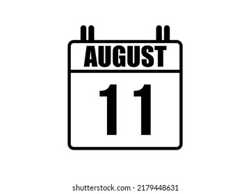 Calendario del 11 de agosto. Simple página de calendario para el mes de agosto. Vector negro sobre fondo blanco.