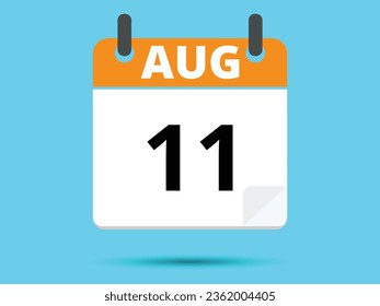 11 August. Flat icon calendar isolated on blue background. Vector illustration.