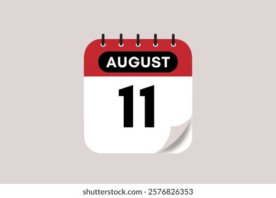 11 August month single day vector, illustration, calendar with rose red, black and off-white color background calendar August 11