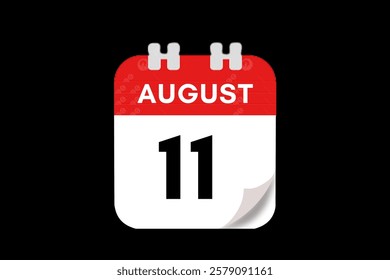 11 August month single day vector, illustration, calendar with red, gray, white and black color background calendar August 11