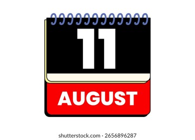 11 de agosto Mes Vector de un solo día, ilustración, calendario con rojo, negro, amarillo y blanco Icono de calendario de fondo de color del 11 de agosto