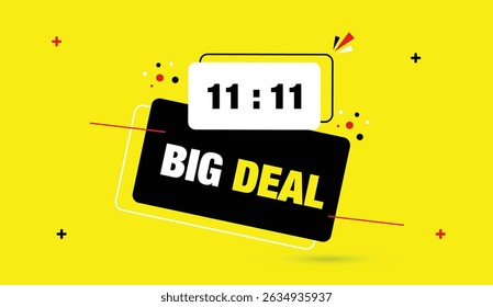 11 to 11 big sale editable icon web banner template design black white shapes yellow abstract vector illustration business background perfect for promotional campaigns and marketing materials