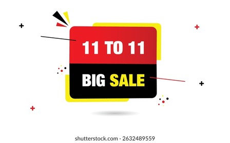 11 TO 11 big sale editable web banner icon template design black yellow red gradient shapes light gray background modern eye-catching promotion perfect for online marketing campaigns