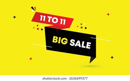 11 to 11 big sale editable web banner icon template design vector illustration art red gradient black shapes yellow abstract background modern discount promo layout graphic advertising sale banner